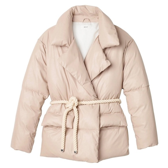NWT A.L.C. Liam Faux Leather Rope Belt Puffer Coat Jacket in Fog $695 size M - Picture 16 of 16